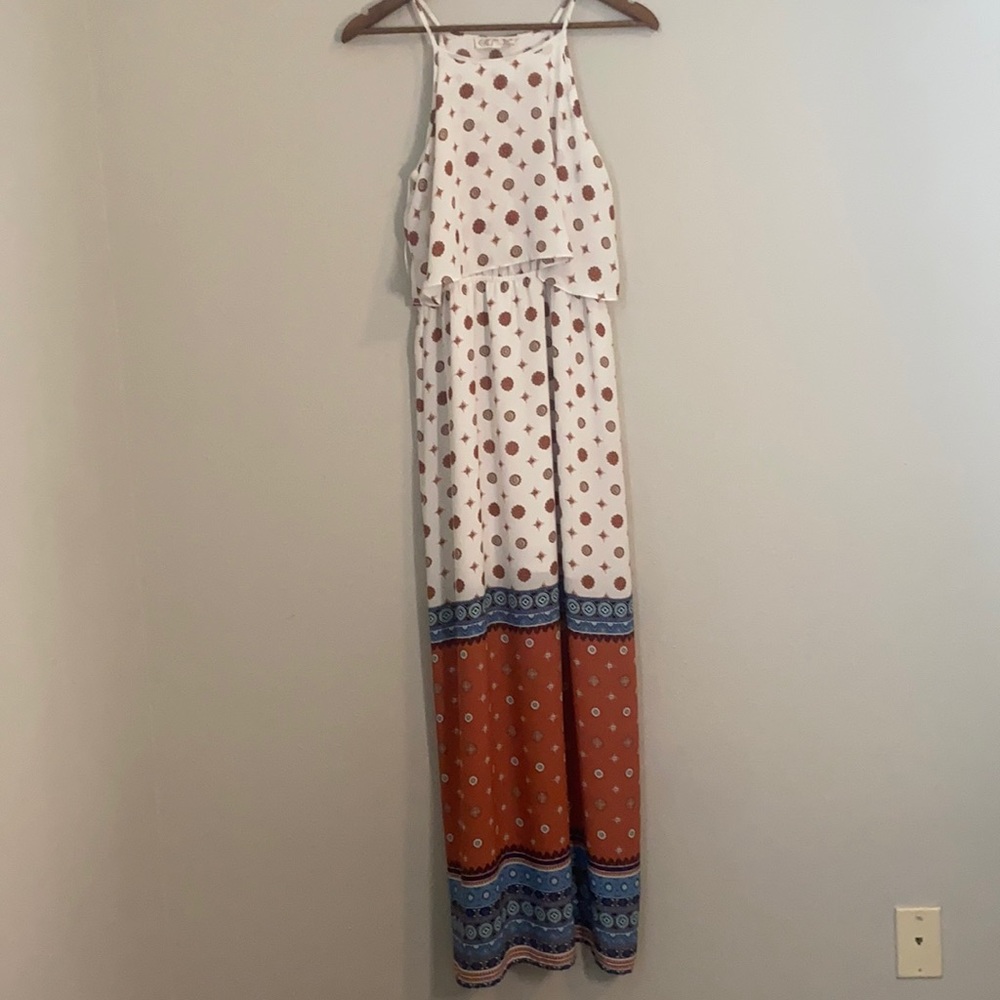 Lined Boho chic maxi dress with slit Medium
